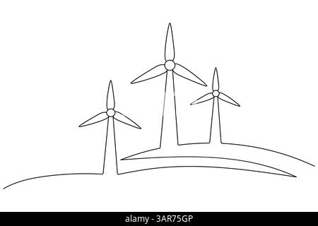Dessin continu d'une ligne d'éolienne et style minimaliste isolent l'icône vectorielle de contour Illustration de Vecteur