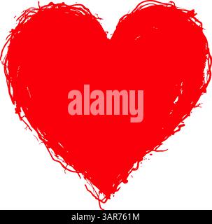 Cœur rouge dessiné à la main avec des traits rugueux, isolé sur un fond blanc propre, représentant l'amour et la passion. Illustration de la Saint-Valentin. Illustration de Vecteur