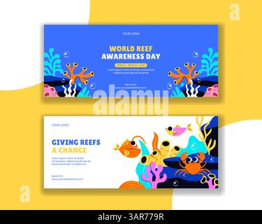 Conservation de la vie marine médias sociaux bannière horizontale pour la Journée mondiale des récifs Illustration de Vecteur