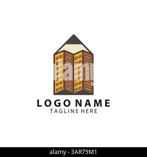 vecteur de conception de logo de bâtiment de crayon Illustration de Vecteur