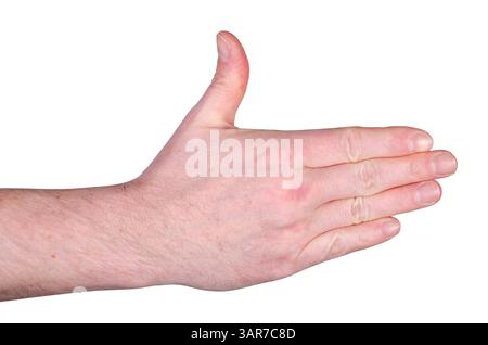 Main humaine ouverte avec cinq doigts étendus, isolé sur fond blanc. Image haute résolution pour les thèmes médicaux, gestuels ou du langage corporel. Banque D'Images