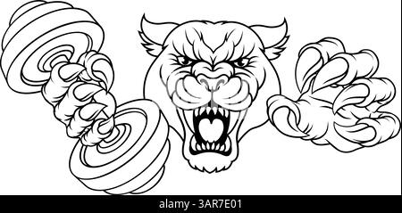 Mascotte Panther Leopard Cougar Weight Lifting Gym Illustration de Vecteur
