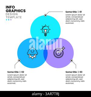 Modèle d'infographie avec icônes et 3 options ou étapes. Cercles. Peut être utilisé pour la mise en page de flux de travail, le diagramme, la bannière, la conception Web. Illustration vectorielle Illustration de Vecteur