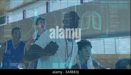 Image du traitement des données médicales sur divers couchettes et joueurs de basket-ball Banque D'Images