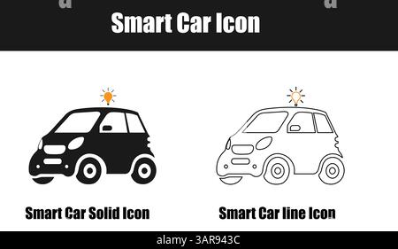 Smart voiture solide et icône de ligne ou Silhouette sur fond blanc. Illustration de Vecteur
