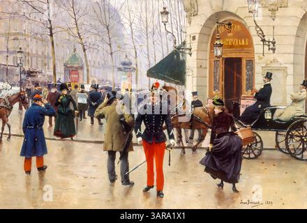 Jean Beraud, le Théâtre du Vaudeville, (Paris), (Théâtre Vaudeville), peinture à l'huile sur panneau, 1889 Banque D'Images