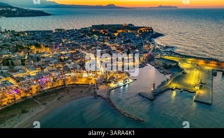 Vue aérienne de la ville de Réthymnon, Crète, Grèce. Banque D'Images