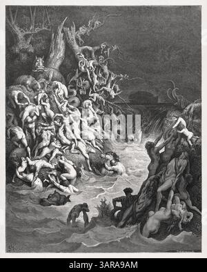 Gravure représentant le monde détruit par l'eau réalisée en 1866 par Gustave Doré pour illustrer une nouvelle édition de la Sainte Bible. Banque D'Images