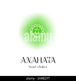 Symbole de chakra de coeur Anahata avec aura verte et texte sanskrit Illustration de Vecteur
