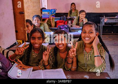 Inde, État du Karnataka, Badami, école publique Banque D'Images