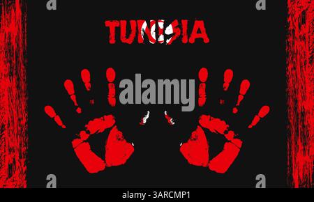 Drapeau vectoriel de la Tunisie sous la forme de palmiers pacifiques avec du texte et des coups de pinceau sur un fond noir Illustration de Vecteur