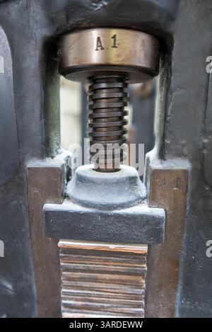 Gros plan de la machine d'impression vintage Press dans le vieil atelier d'impression. Banque D'Images