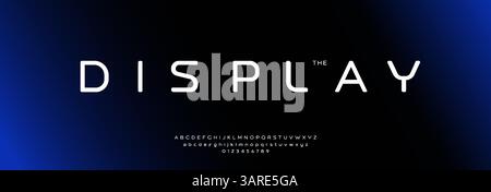 Police d'affichage minimaliste futuriste avec lettres géométriques arrondies, alphabet de style numérique propre. Police de caractères moderne inspirée de la technologie pour un espace de science-fiction Illustration de Vecteur