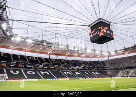 Francfort, Allemagne. 17 avril 2025. Francfort, Allemagne, 17 avril 2025 : stade de l'Eintracht Francfort avant le match de football de l'UEFA Europa League entre l'Eintracht Francfort et Tottenham Hotspurs au Deutsche Bank Park à Francfort, Allemagne. Philipp Kresnik (Philipp Kresnik/SPP) crédit : SPP Sport Press photo. /Alamy Live News Banque D'Images