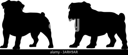 Bulldog dans différentes poses. Silhouette de race de chien Illustration de Vecteur