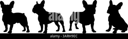 Bouledogue français dans différentes poses. Silhouette de race de chien Illustration de Vecteur