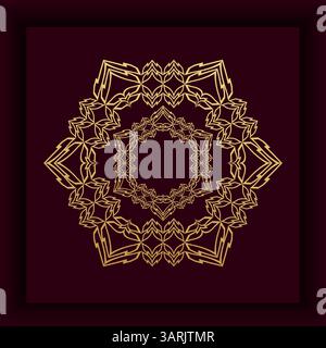 Modèle de vecteur de fond mandala de luxe en or abstrait, motif arabesque ornemental circulaire pour affiche, couverture, brochure, flyer. Fond rouge Illustration de Vecteur