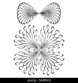 Eléments radiaux en demi-cercle. Conception de lignes vectorielles. Noir sur fond blanc. Style de forme symétrique. Illustration de Vecteur