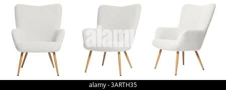Fauteuil blanc isolé sur blanc, collage. Meubles élégants Banque D'Images