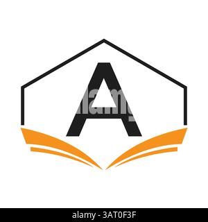 Éducation logo sur lettre Un concept avec icône Livre ouvert Illustration de Vecteur