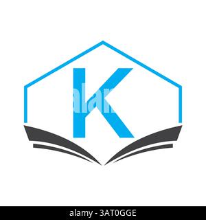 Logo éducation sur la lettre K concept avec icône Livre ouvert Illustration de Vecteur