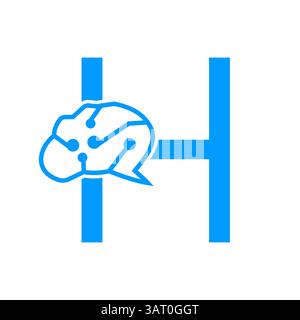Lettre H modèle de vecteur de conception de logo de cerveau Illustration de Vecteur