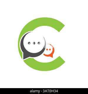Logo de communication initiale sur la lettre C avec symbole Chat Illustration de Vecteur