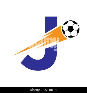 Lettre initiale J logo de football avec symbole de vitesse. Logo football pour Académie et enseigne de club Illustration de Vecteur