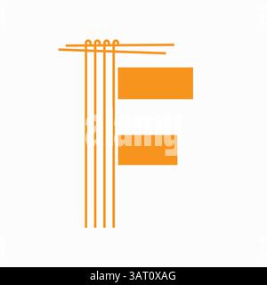 Lettre F concept de conception de logo de nouilles avec modèle vectoriel d'icône de nouilles et de bâtons Illustration de Vecteur