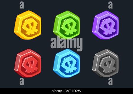 Ensemble de pièces de monnaie Pirate ou marques noires. Icônes de jeu occasionnel avec crâne. Interface utilisateur graphique pour le Web, le jeu ou l'application. Elément d'interface. Trésor de pirates Illustration de Vecteur