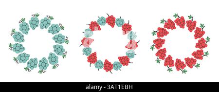 Ensemble de cadres de fruits. Modèle de conception de raisin, espace de copie. Mignon fruits dessinés à la main cadre rond dans le style doodle. Modèle circulaire. Cercle de fruits dessiné à la main Illustration de Vecteur