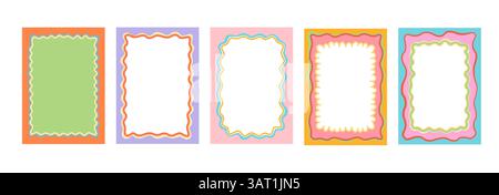 Cadres Y2K Groovy scallop de couleur avec des bordures ondulées rétro funky, des arrière-plans vectoriels. Cadres à motif de feston psychédélique groovy avec bordures de couleur ondulées f Illustration de Vecteur