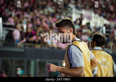 9 avril 2025 L'attaquant du LAFC Olivier Giroud (9) réchauffe un match de la Coupe des Champions de la CONCACAF au stade Chase. Crédit : Jose Luis Suerte Banque D'Images