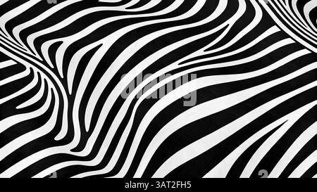 Rayures zébré abstraites sans couture, motif animal ondulé noir et blanc pour textiles modernes, papier peint Banque D'Images