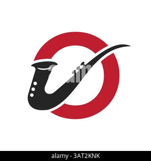 Lettre initiale O concept de logo de musique avec Jazz ou Saxophone modèle vectoriel d'icône Illustration de Vecteur