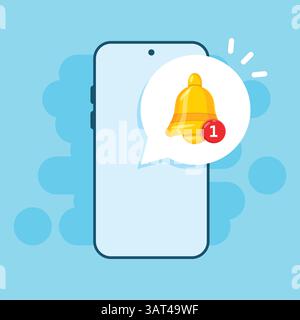 Icône de notifications du téléphone dans un style plat. Smartphone avec nouvelle illustration vectorielle d'avis sur fond isolé. Concept commercial du panneau de message de rappel. Illustration de Vecteur