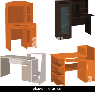 Collection de divers bureaux d'ordinateur en bois et illustration vectorielle de meubles de bureau Illustration de Vecteur