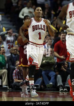 11 novembre 2013 - Chicago, il, États-Unis - Derrick Rose des Chicago Bulls se rend sur le banc lors d'un match de la NBA contre les cavaliers de Cleveland lors du 4e quart-temps au United Center de Chicago le lundi 11 novembre 2013. Les Bulls ont gagné, 96-81. (Crédit image : © Scott Strazzante/MCT/ZUMAPRESS.com) Banque D'Images
