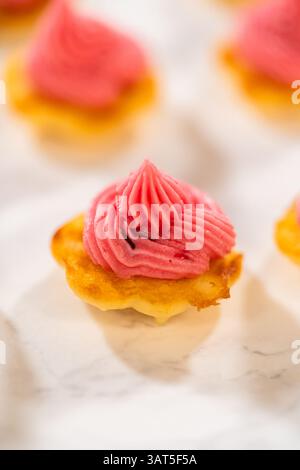 Sandwich biscuit Spritz citron avec crème au beurre à la canneberge Banque D'Images