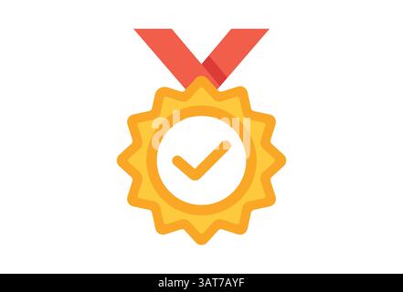 Médaille d'or avec icône de ruban. Symbole de contrôle d'homologation. Prix gagnant, prix, champion de médaille Illustration de Vecteur