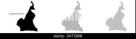 Cameroun carte détaillée de silhouette, motif pointillé et motif de lignes parallèles inclinées. Carte stylisée texturée camerounaise. Illustration vectorielle isolée o Illustration de Vecteur