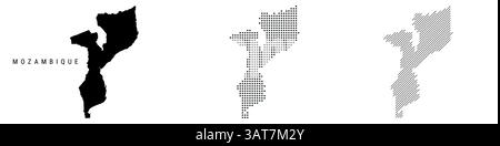 Mozambique carte détaillée de silhouette, motif en pointillés et motif de lignes parallèles inclinées. Carte stylisée texturée mozambicaine. Illustration vectorielle isolée Illustration de Vecteur
