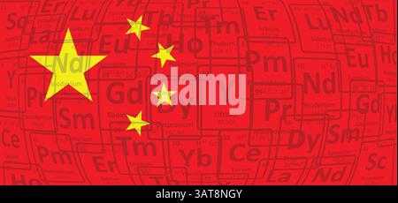 Chine, 17 éléments de terres rares, REE ou métaux de terres rares, ETF ou terres rares. Tableau périodique. Le néodyme sur le tableau périodique des éléments. Symbole atomique Banque D'Images