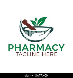 Vecteur de conception de logo de médecine médicale à base de plantes de pharmacie. Illustration EPS Illustration de Vecteur