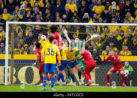 Broendby, Danemark. 18 avril 2025. Superligakampen mellem Broendby IF og FC Nordsjaelland paa Broendby Stadion fredag den 18. avril 2025. Crédit : Ritzau/Alamy Live News Banque D'Images