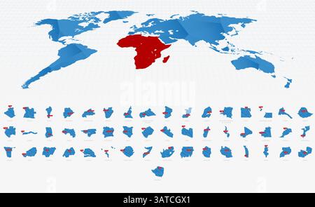 Cartes à gradient bleu poly bas de l'Afrique avec les signes de la capitale. Collection de cartes. Illustration de Vecteur