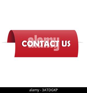 Autocollant Contactez-nous. Forme du ruban de message. Languette courbée rouge. Balise d'annonce vectorielle. Illustration de Vecteur