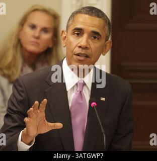19 septembre 2013 - Washington, District de Columbia, U. S - le président des États-Unis Barack Obama prononce un discours lors d'une réunion de son Conseil de l'exportation dans le bâtiment du bureau exécutif d'Eisenhower à Washington, DC, le 19 septembre 2013. (Crédit image : © Prensa Internacional/ZUMAPRESS.com) Banque D'Images