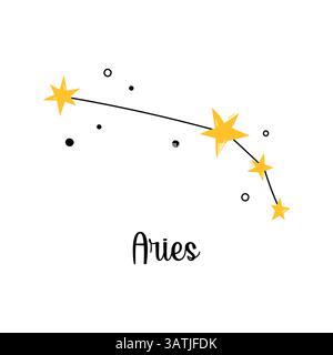 Constellation du Zodiaque du Bélier. Vecteur isolé signe astrologique, symbole, élément. Schéma de constellation avec des étoiles mignonnes et des griffonnages. Conception simple de Illustration de Vecteur