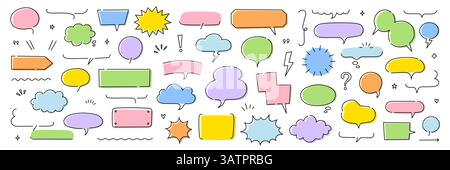 Jeu de bulles de texte de ligne. Cadre de conversation à bulles de conversation à motif de ballon de ligne. Ballon de dialogue de texte de conversation de style comique japon, nuage de pensée de doodle simple. Illustration vectorielle Illustration de Vecteur